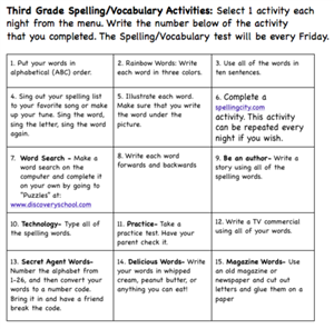 Third Grade Spelling/Vocabulary Activities